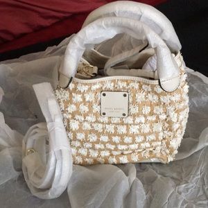 Henri Bendel Raffia Pom Pom Bucket Crossbody Bag